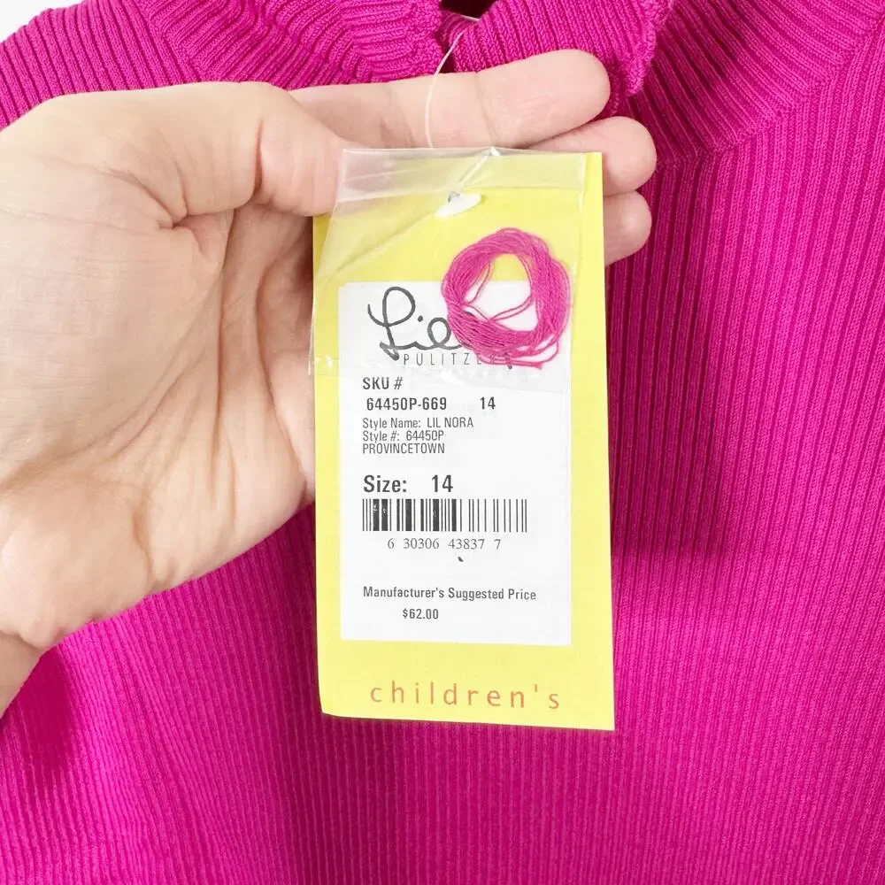 Lilly Pulitzer Lil Nora Turtleneck Sweater Hot Pink Ribbed 64450P 14 Kids' NWT